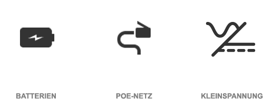 Profil-Stromversorgung Symbole Stromversorgung PoE Kleinspannung Batterie