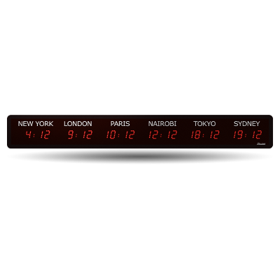 Horloge LED Style Mondiale - 6 villes Horloge LED Style Mondiale 6 villes multifonction rouge