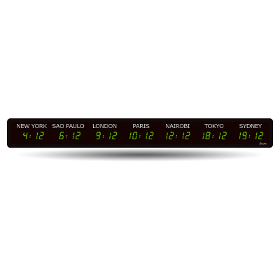 Horloge LED Style Mondiale - 7 villes Horloge LED Style Mondiale 7 villes multifonction vert