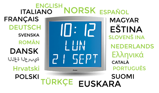 Plusieurs langues disponibles pour l'horloge Opalys Date